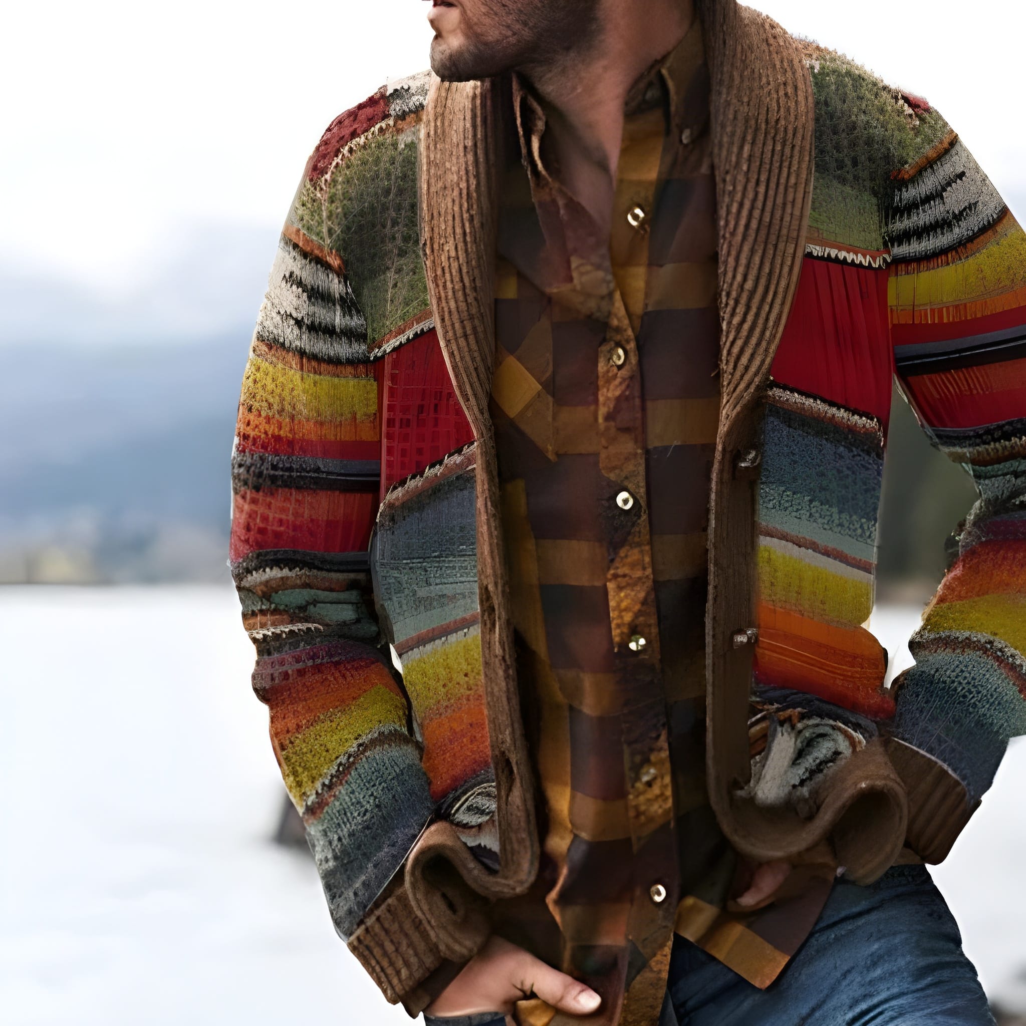 Herren Cardigan | Gestreifter Pullover | Moderner Strickstil