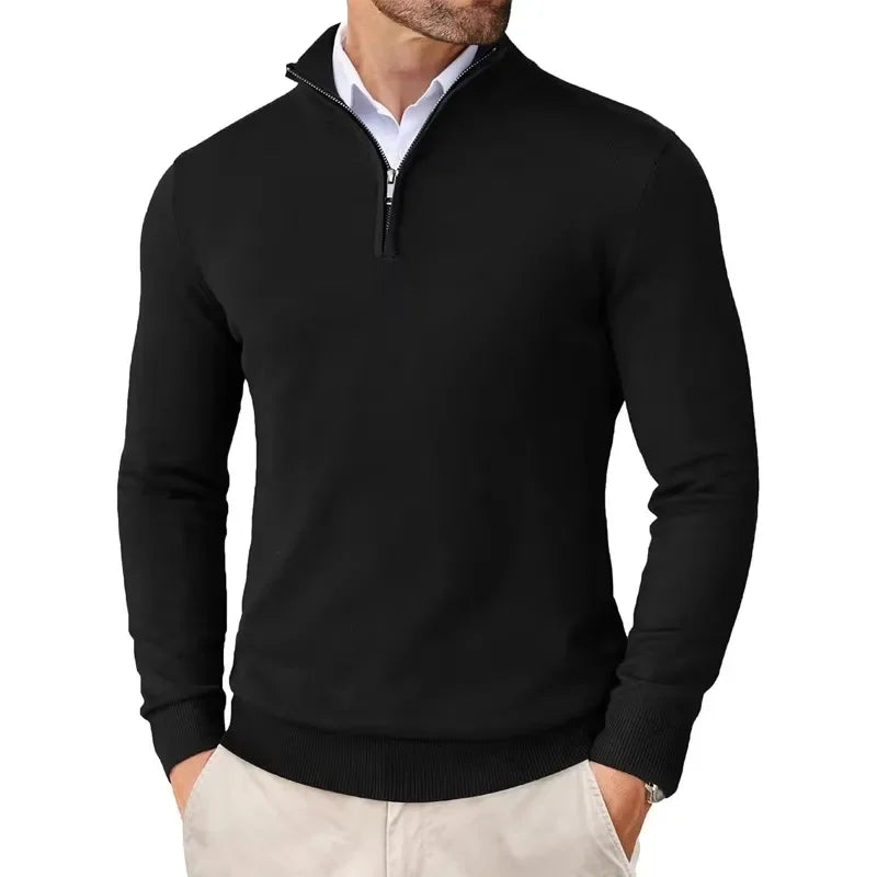 Herren HalfZip Komfortpullover aus weichem, feinem Strickstoff mit Stehkragen