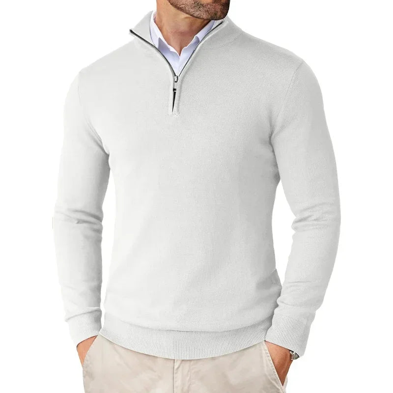 Herren HalfZip Komfortpullover aus weichem, feinem Strickstoff mit Stehkragen