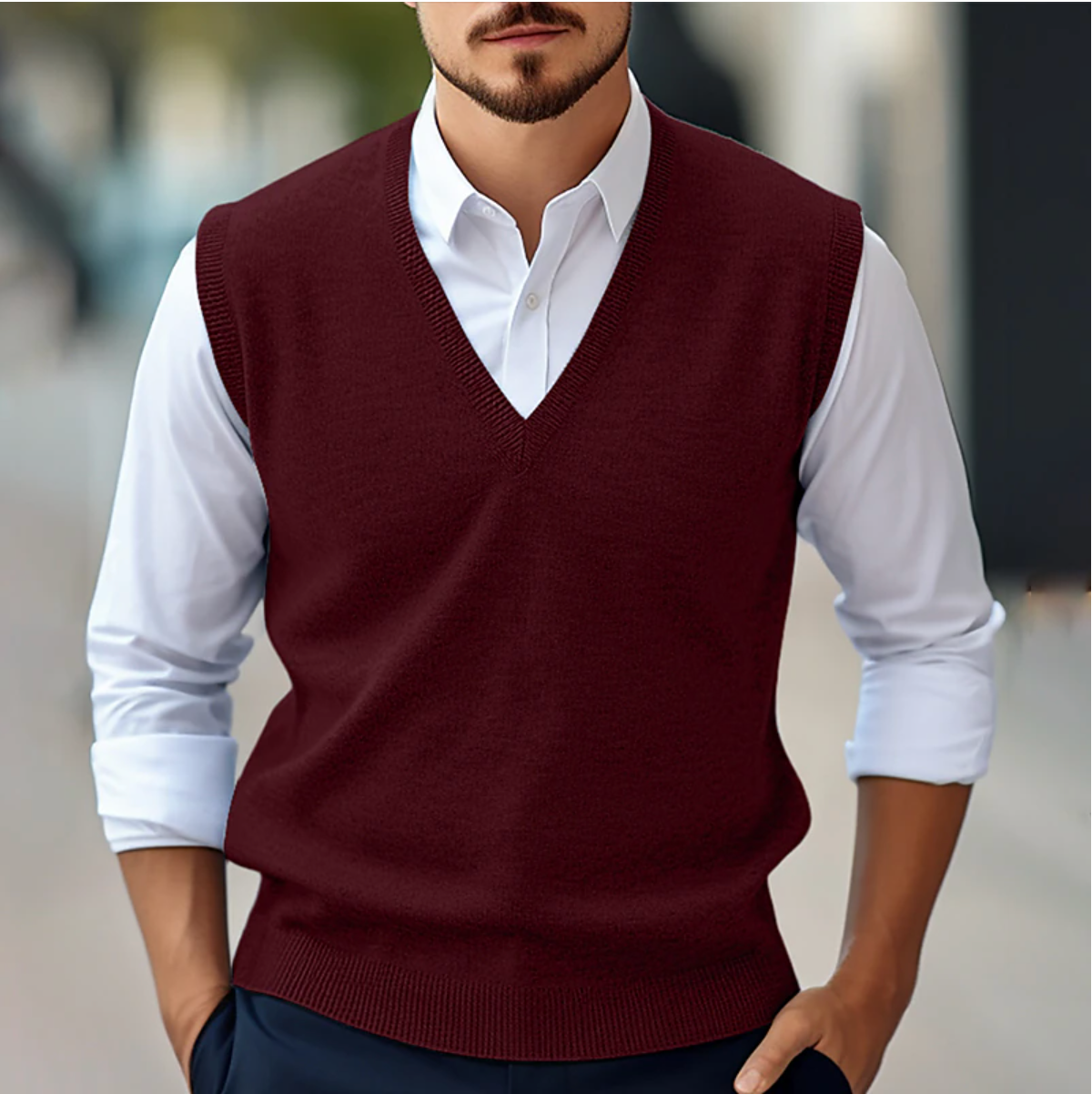 Herren Ärmellose Strickjacke KnitVibe – Weiche Textur, V-Ausschnitt und Komfort