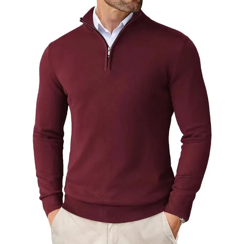Herren HalfZip Komfortpullover aus weichem, feinem Strickstoff mit Stehkragen