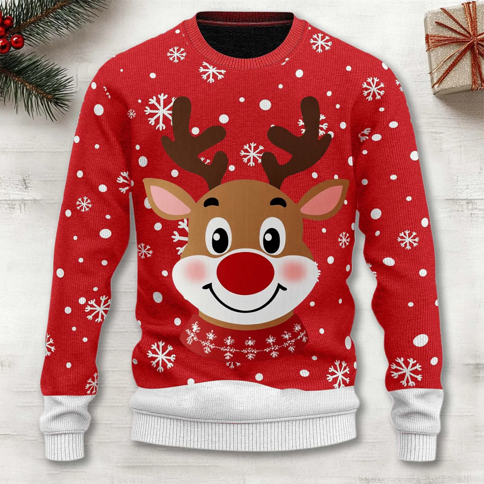 Herren Weihnachts Rentierpullover – Warmer Strickpullover mit Schneeflockenmuster
