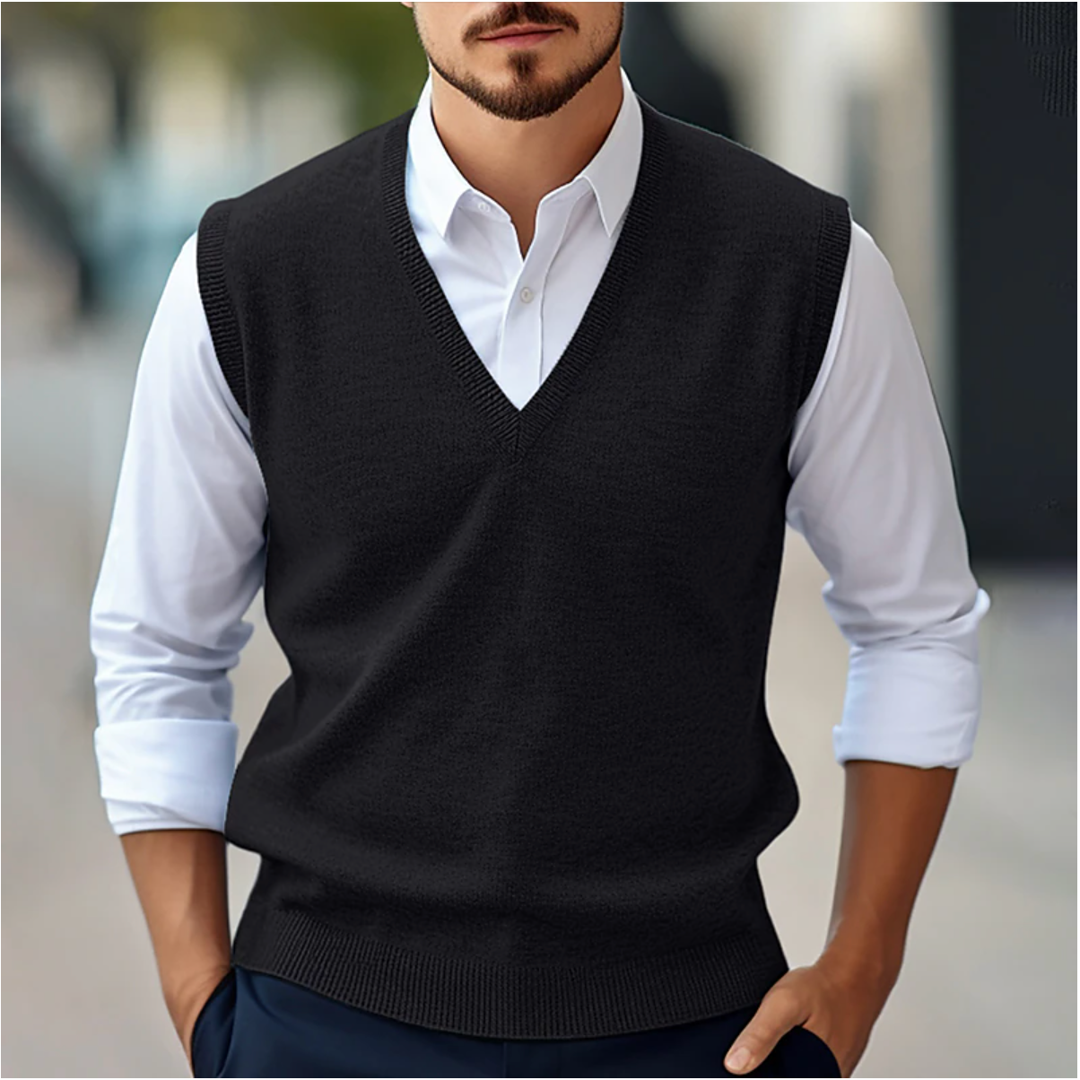 Herren Ärmellose Strickjacke KnitVibe – Weiche Textur, V-Ausschnitt und Komfort