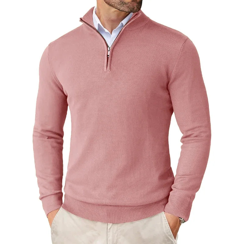 Herren HalfZip Komfortpullover aus weichem, feinem Strickstoff mit Stehkragen