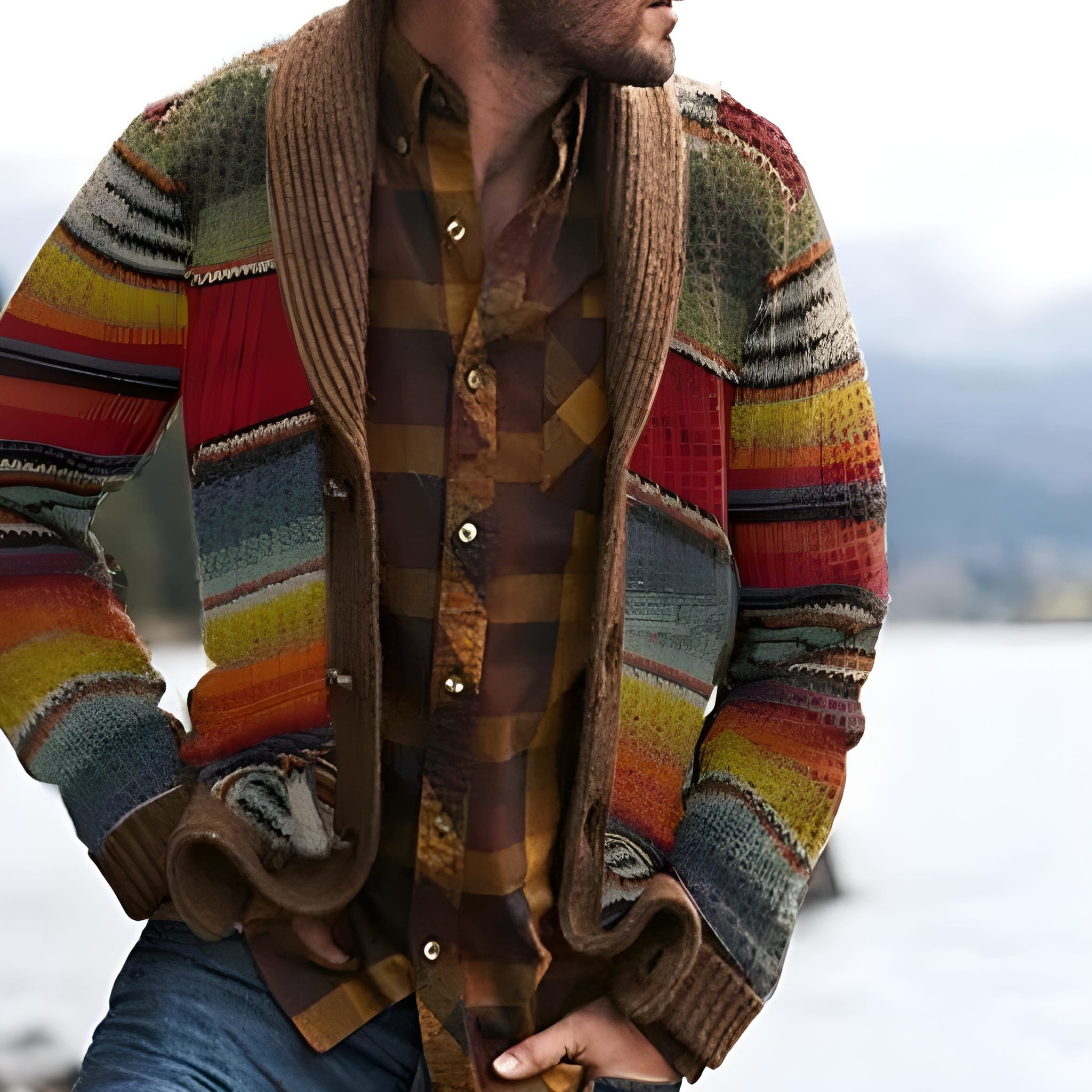 Herren Cardigan | Gestreifter Pullover | Moderner Strickstil