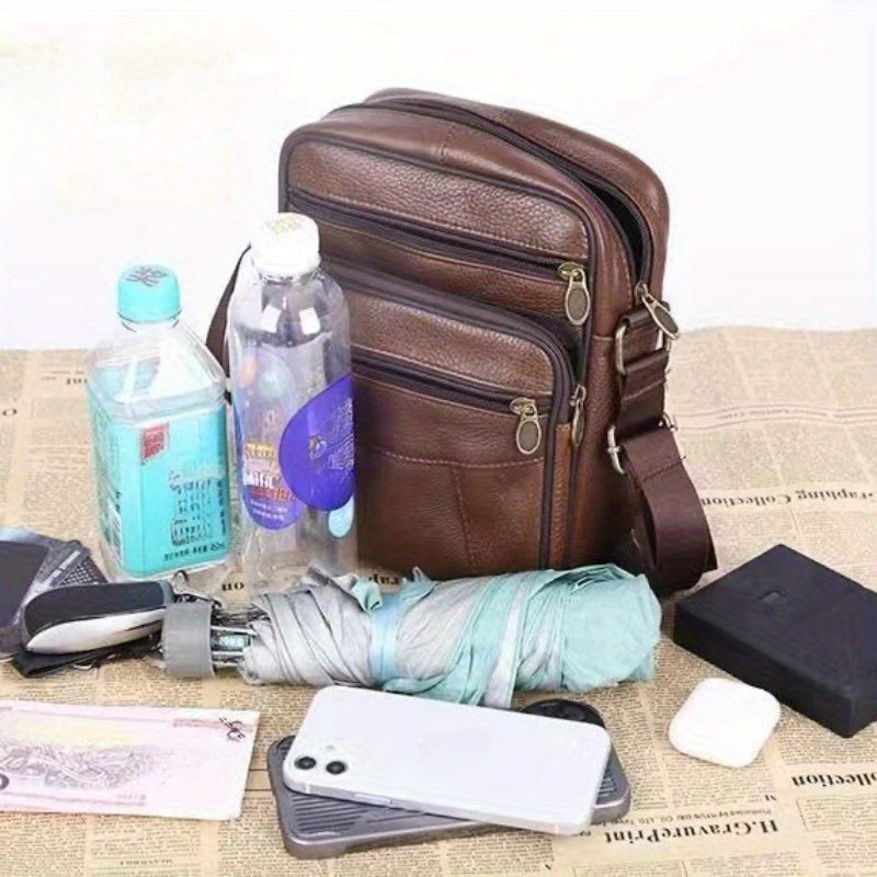 Leder Herren Umhängetasche – Geräumige Rindsledertasche mit Verstellbarem Riemen