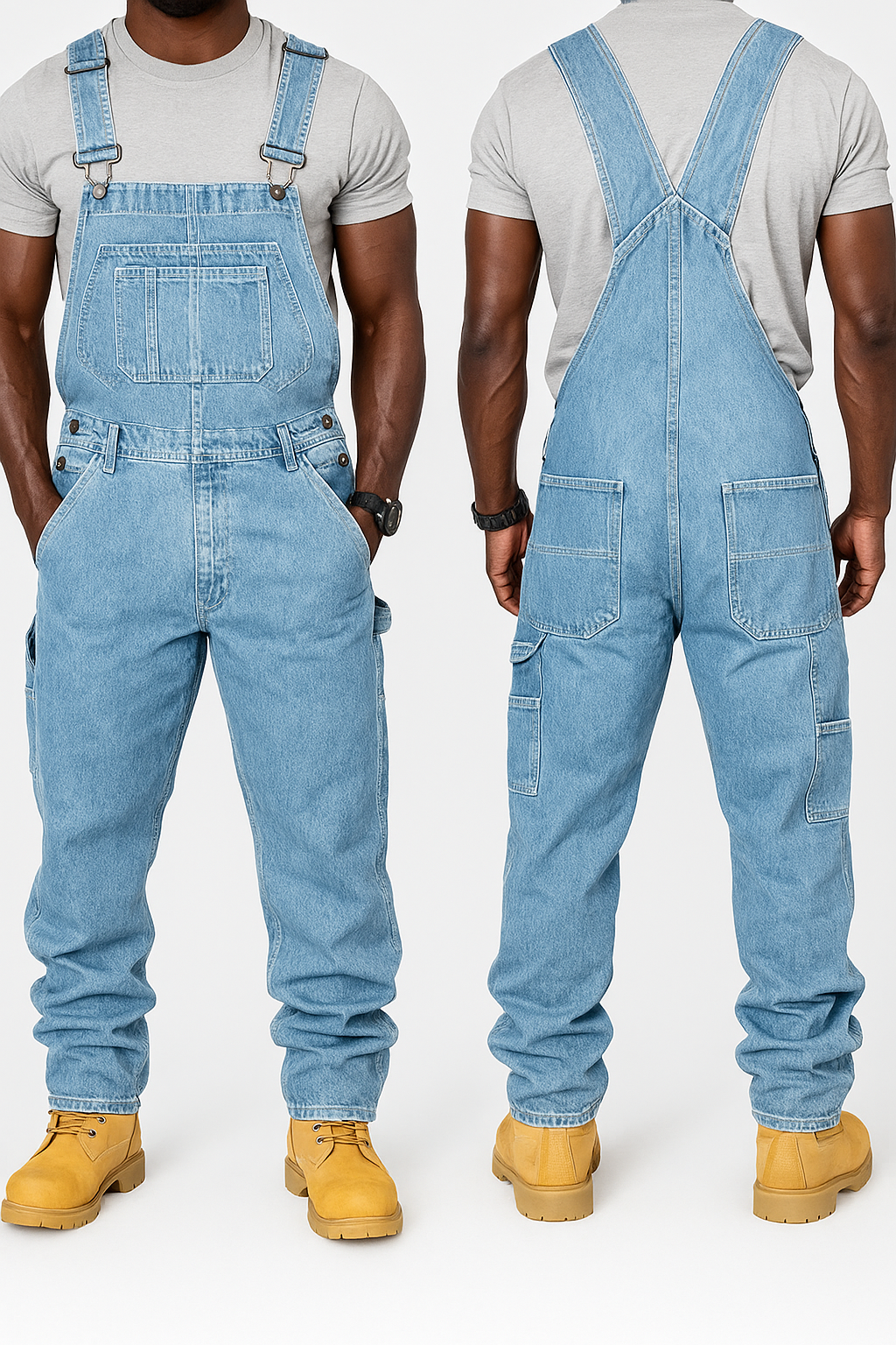 UrbanDenim Herren Splice Denim Overall – Bequemer Slim Fit Jeans Overall