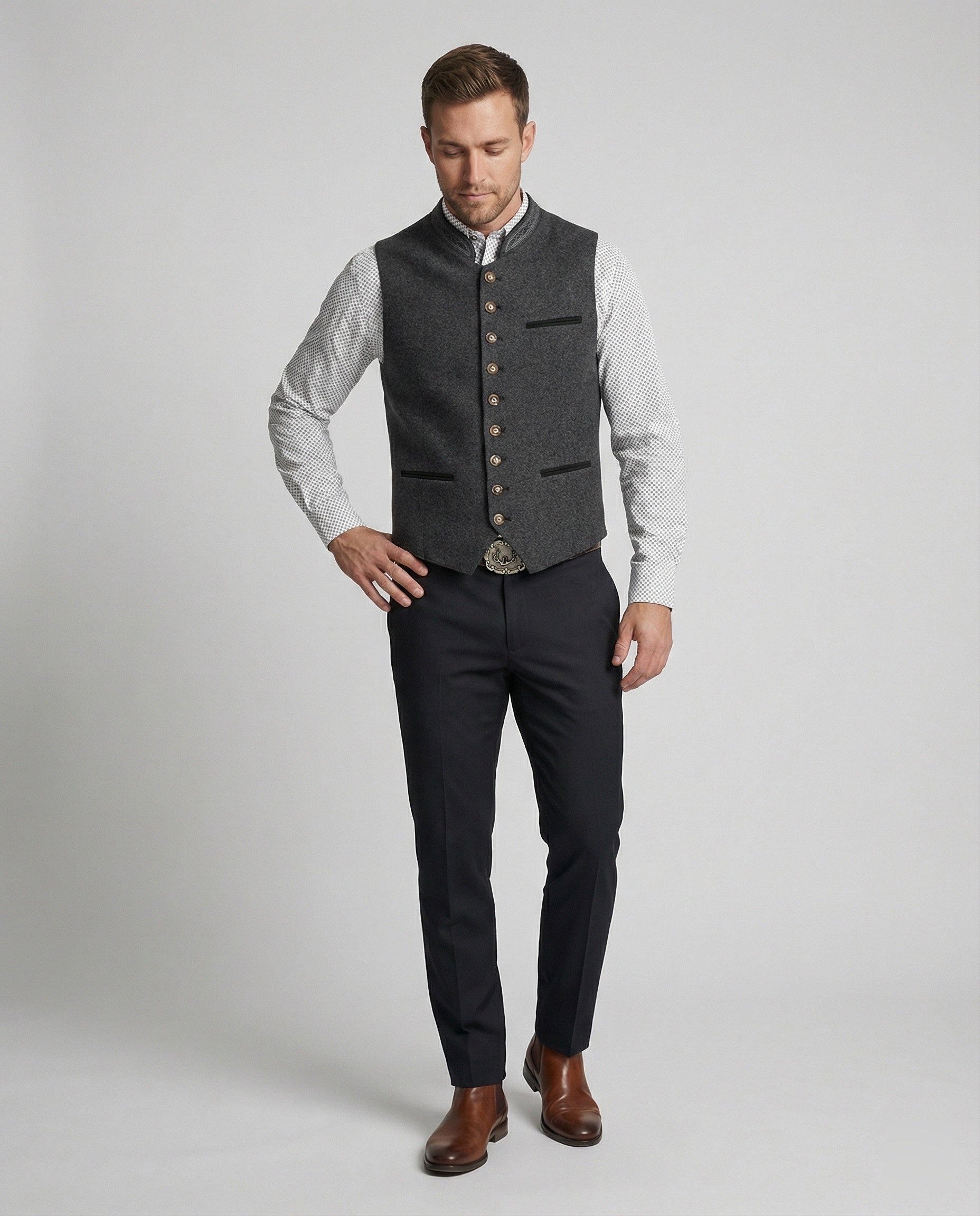 Heidi-Mode - Elegante Herren Trachtenweste Grau Traditionell