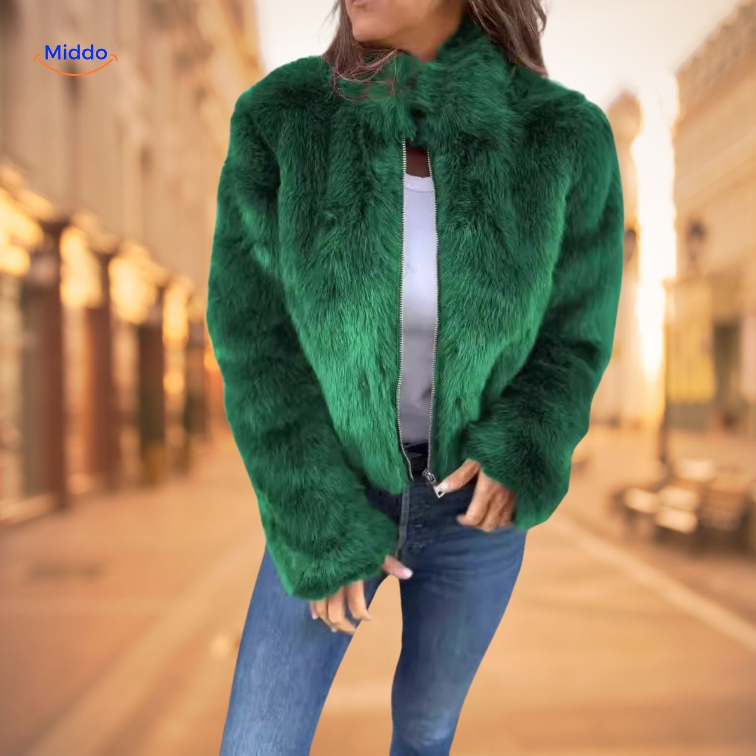 FurLux Elegante Jacke | Stilvoller Kunstpelz mit hohem Kragen für jeden Anlass