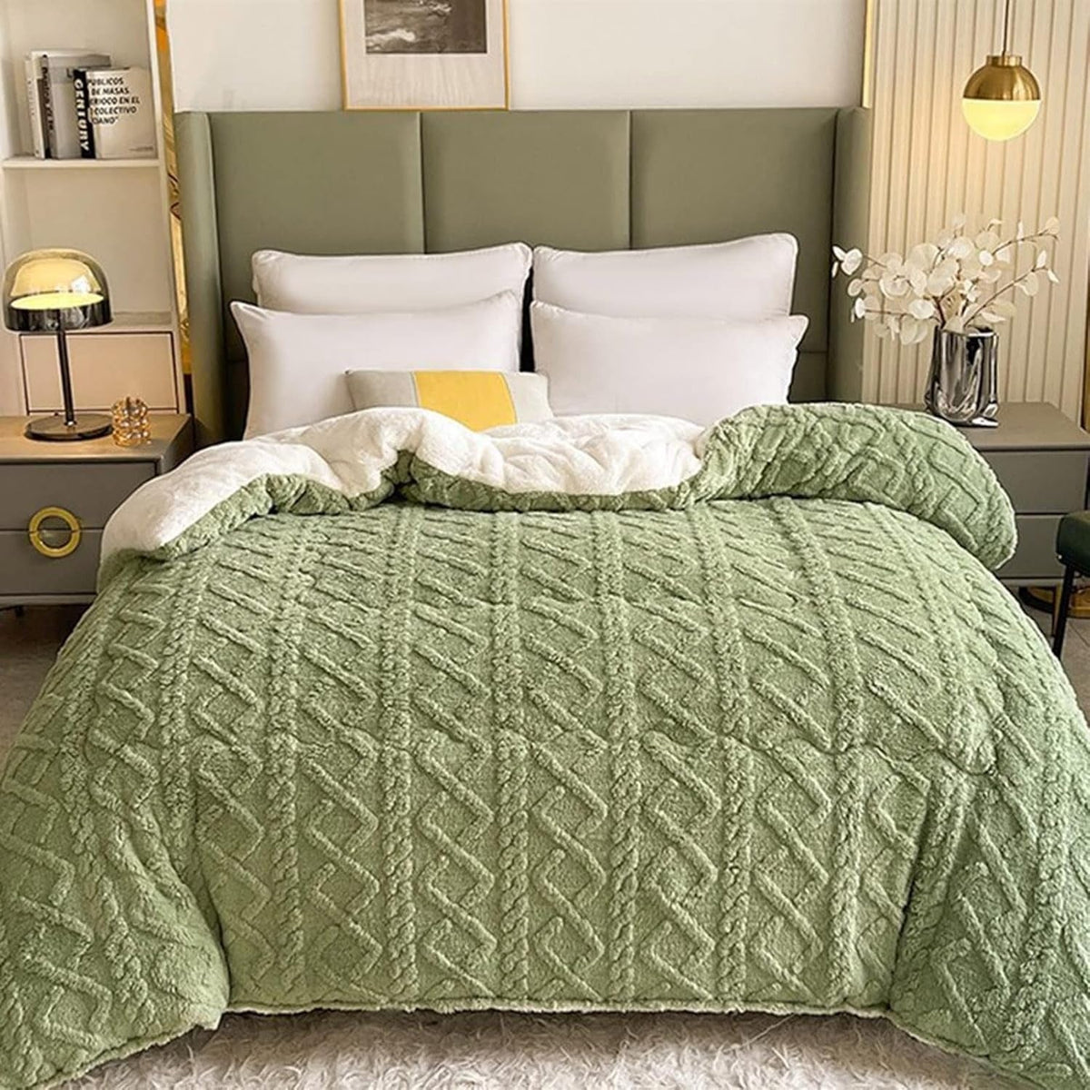 Sherpa-Fleece-Decke mit geometrischem Muster – Wendbare warme Plaid für Sofa und Bett