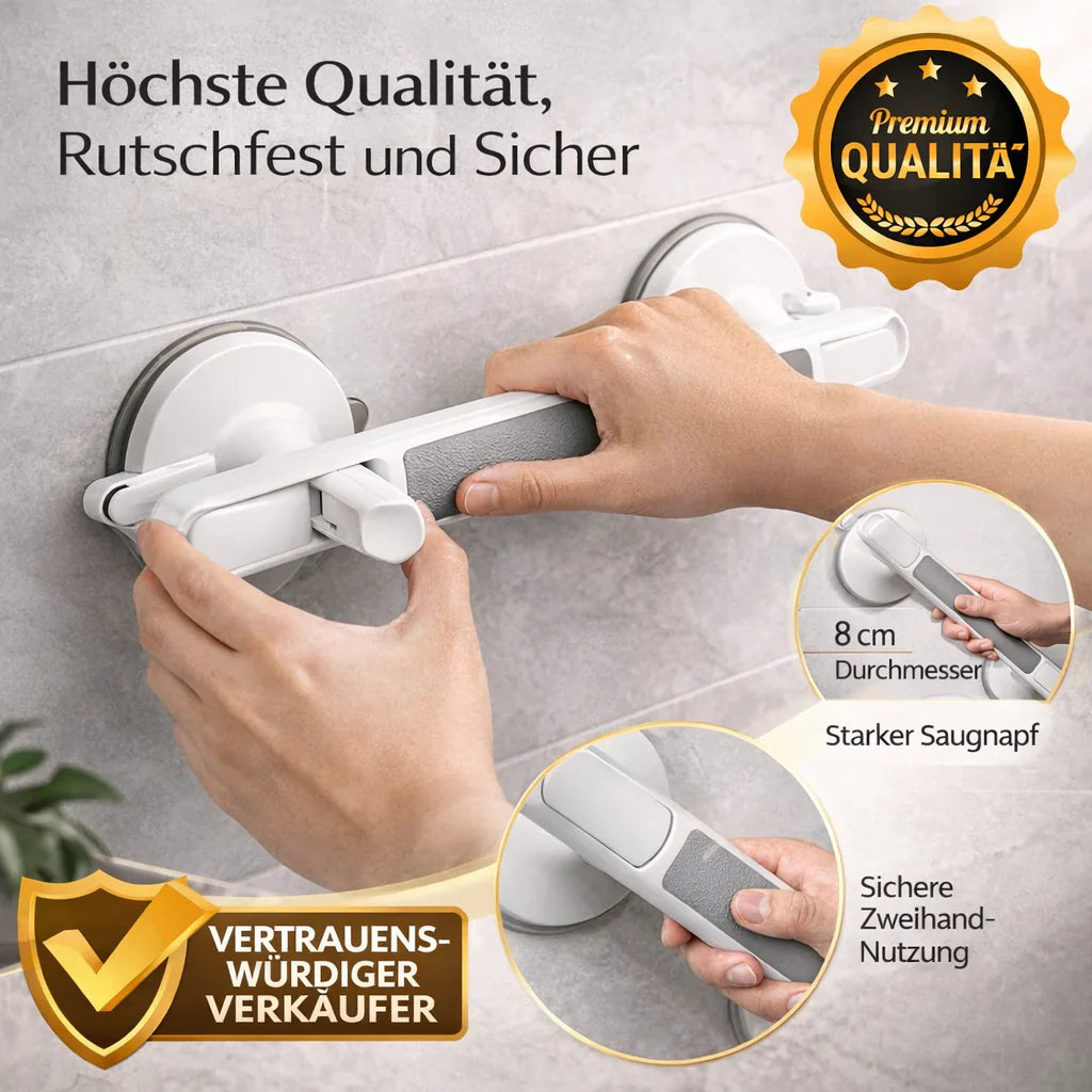 Haltegriff für Dusche, Bad oder Toilette | Saugnapfgriff für Senioren ohne Bohren | SeniGrip