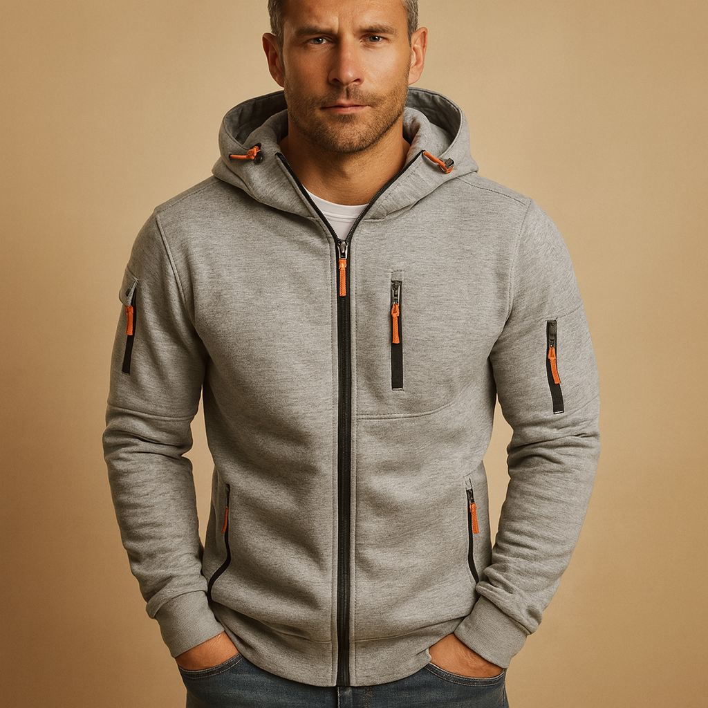 Herren Hoodie mit Reißverschluss und Kapuze – Bequemes Bram Design