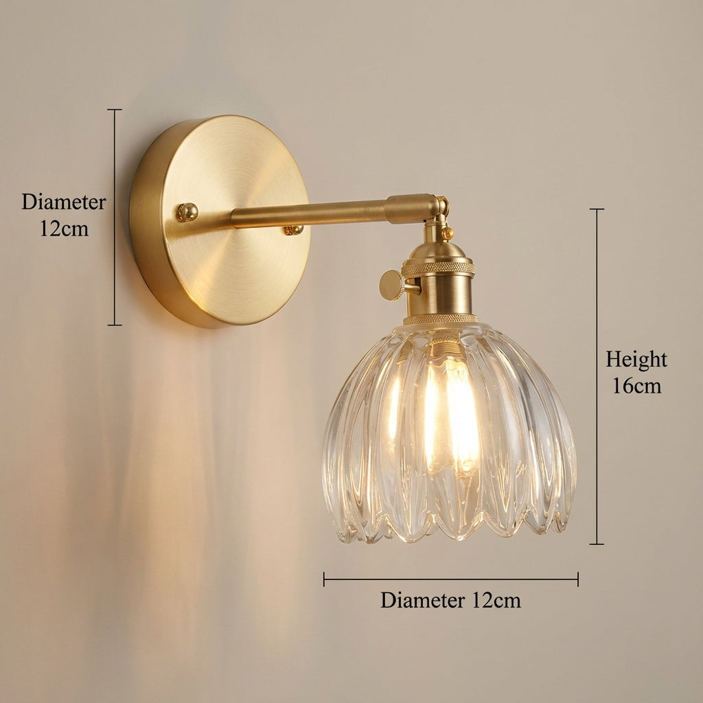 Vintage Messing Tulpen Glas Wandlampe 1-Licht