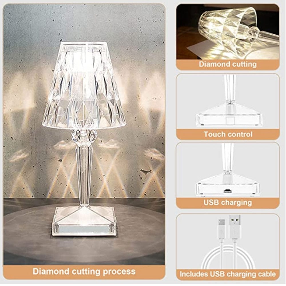 Frendorf | LED Kristall Tischlampe | Elegantes Diamant Design
