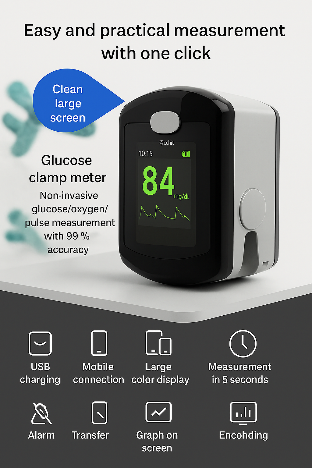 Nicht-invasiver Blutzucker-Monitor — 5-Sekunden-Ablesung | - 99% Genauigkeit 8-1
