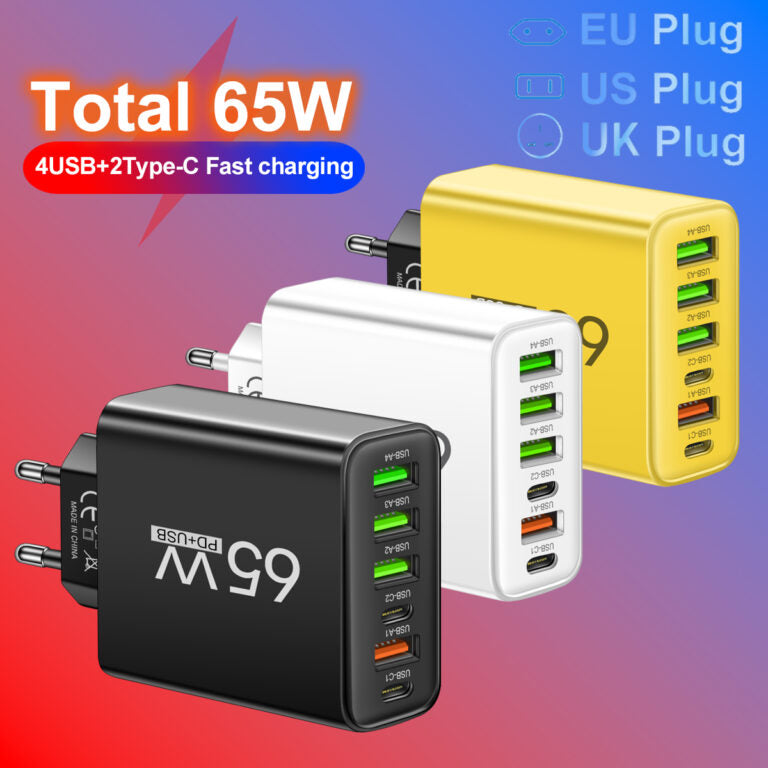 PowerMax 65W 6-in-1 Schnellladegerät – Lade Bis Zu 6 Geräte Gleichzeitig – Ideal Für Zuhause, Büro und Reisen