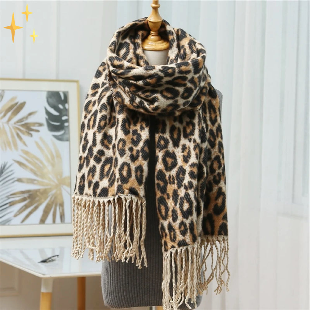 Leopardenmuster Strickschal für Frauen | Ideal für die kalte Saison