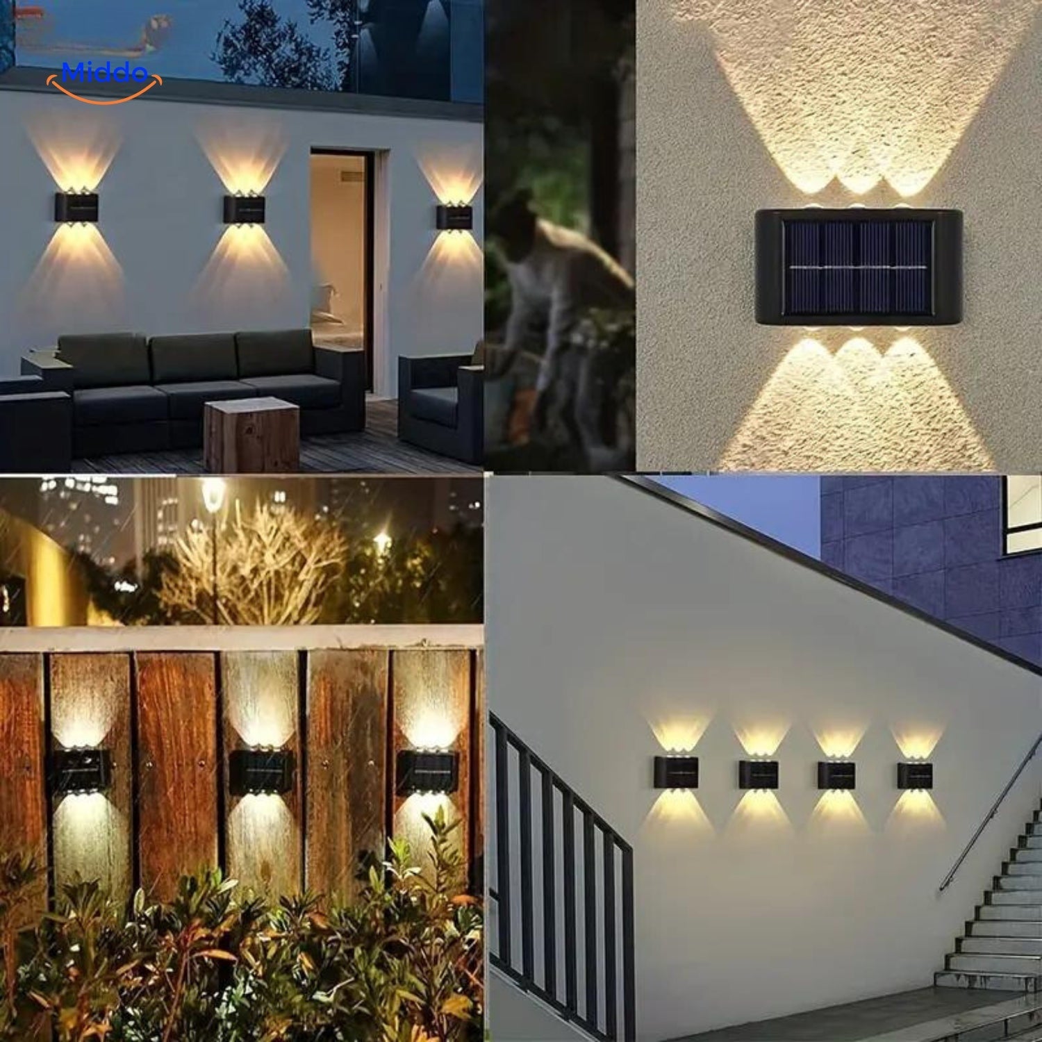 LumiGlow Solar-Wandlampe | Wasserdichte LED mit Doppelkopf für stilvolle Außendekoration