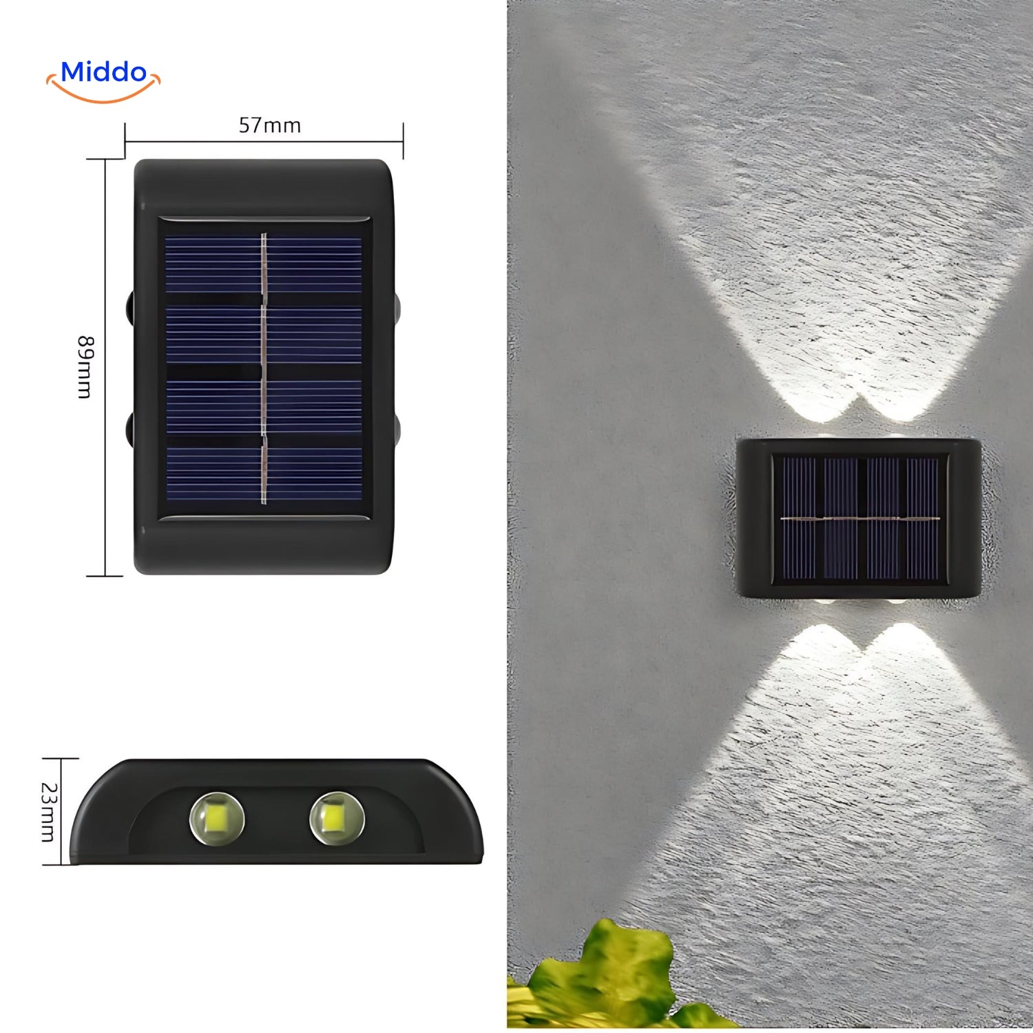 LumiGlow Solar-Wandlampe | Wasserdichte LED mit Doppelkopf für stilvolle Außendekoration