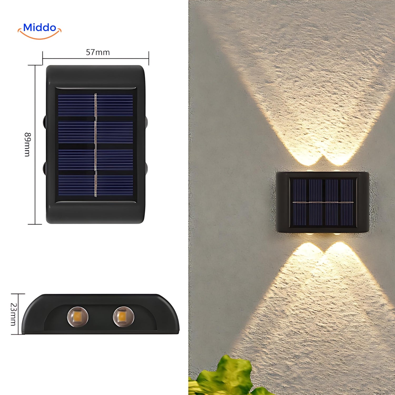 LumiGlow Solar-Wandlampe | Wasserdichte LED mit Doppelkopf für stilvolle Außendekoration