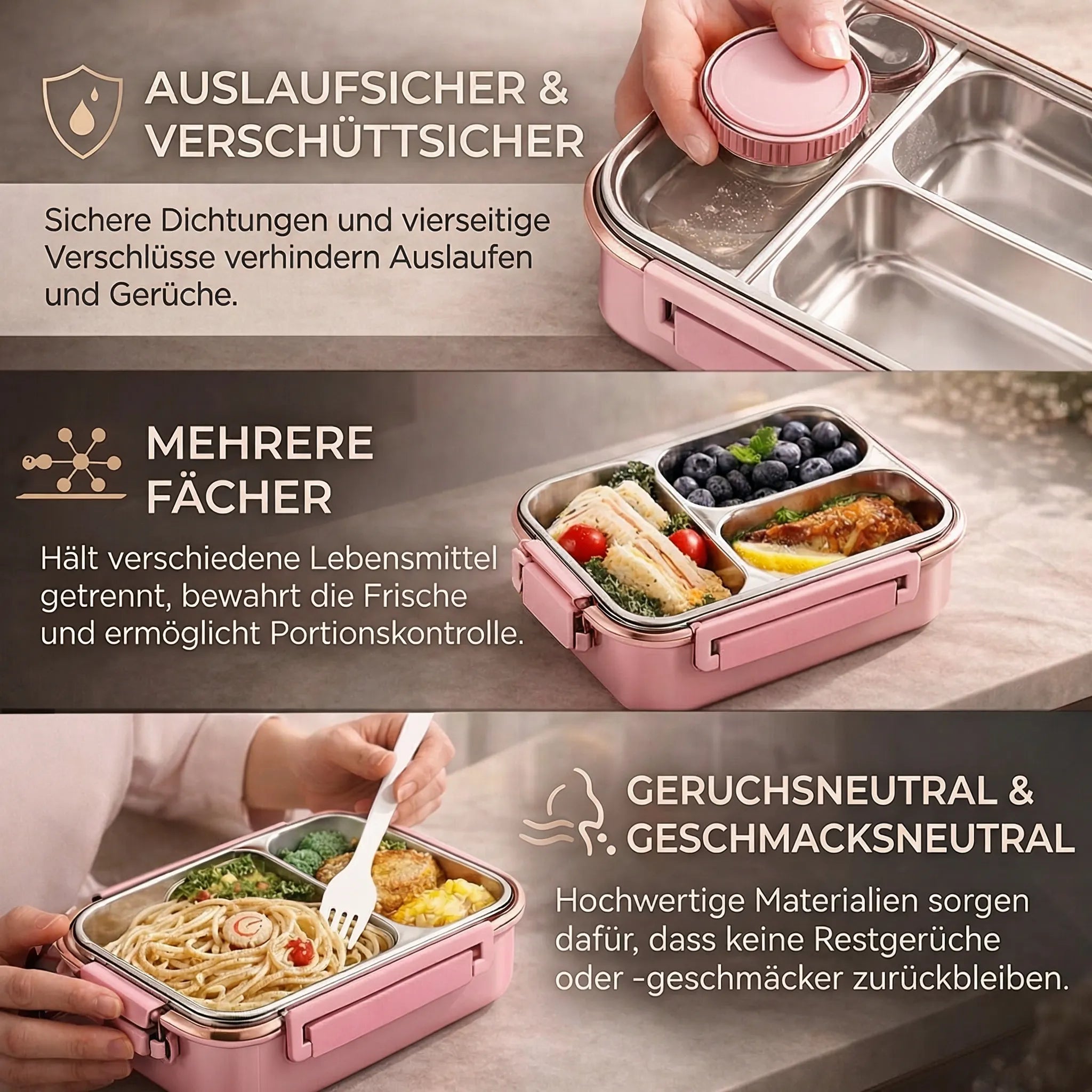 Lunchbox | Thermobehälter für Essen | Brotdose mit Fächern aus Edelstahl | Wärmecontainer | Esskraft