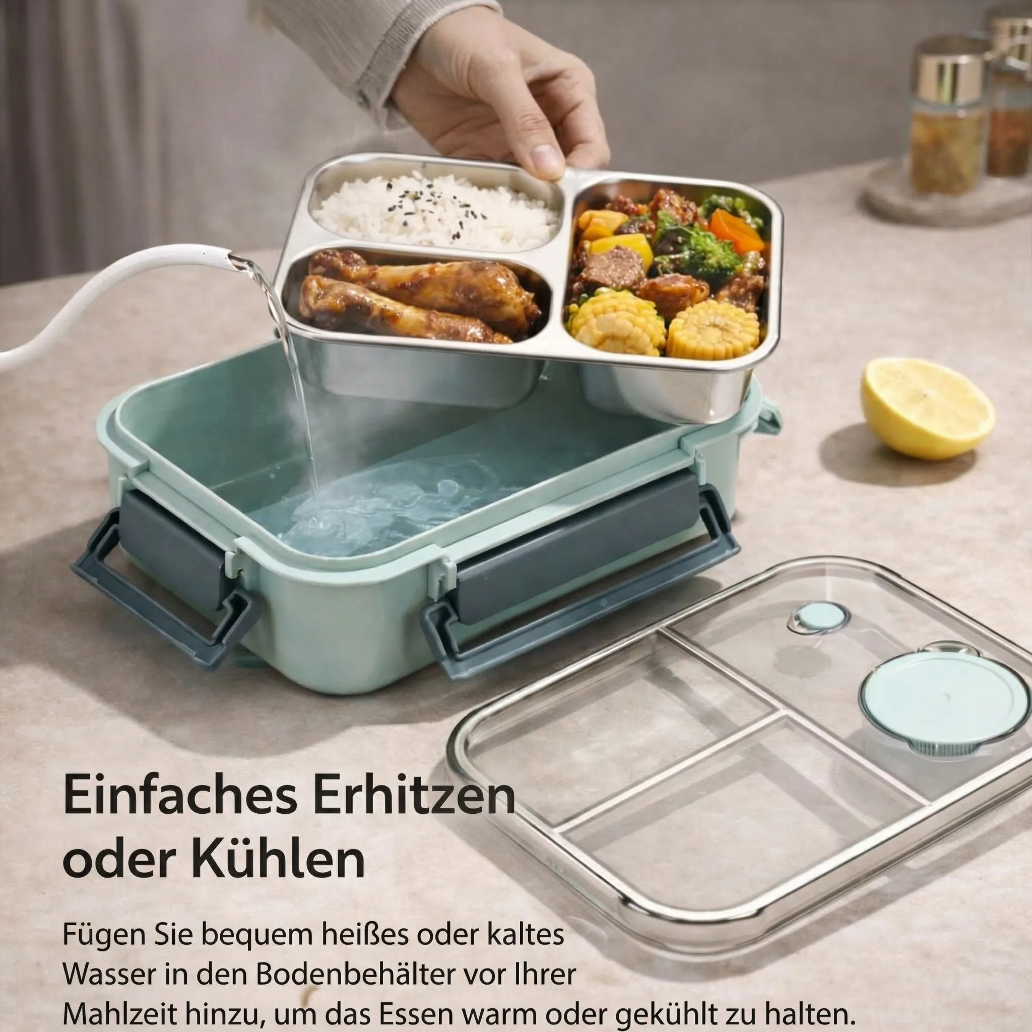 Lunchbox | Thermobehälter für Essen | Brotdose mit Fächern aus Edelstahl | Wärmecontainer | Esskraft