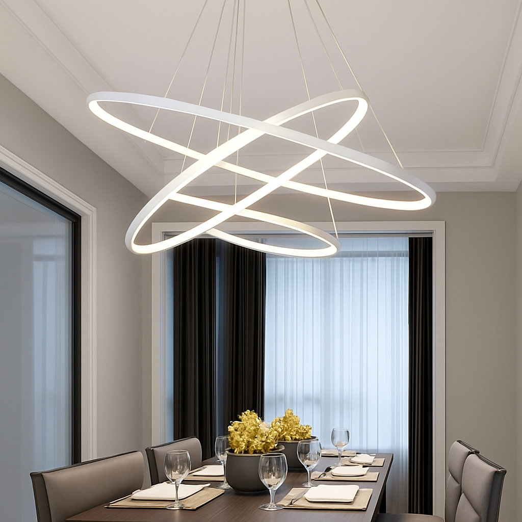 Design-Luster mit LED-Hängeringen Deco