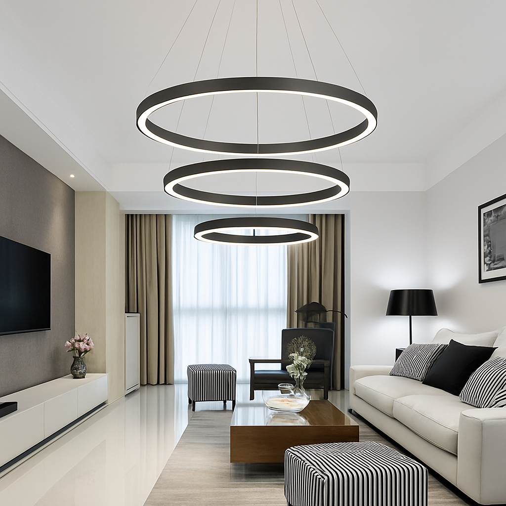 Design-Luster mit LED-Hängeringen Deco