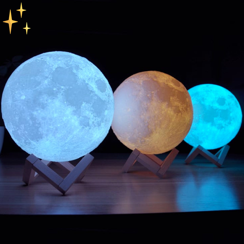 LunarGlow - 16 Farben Mondlampe mit Fernbedienung und Holzständer für Schlafkomfort und Atmosphäre