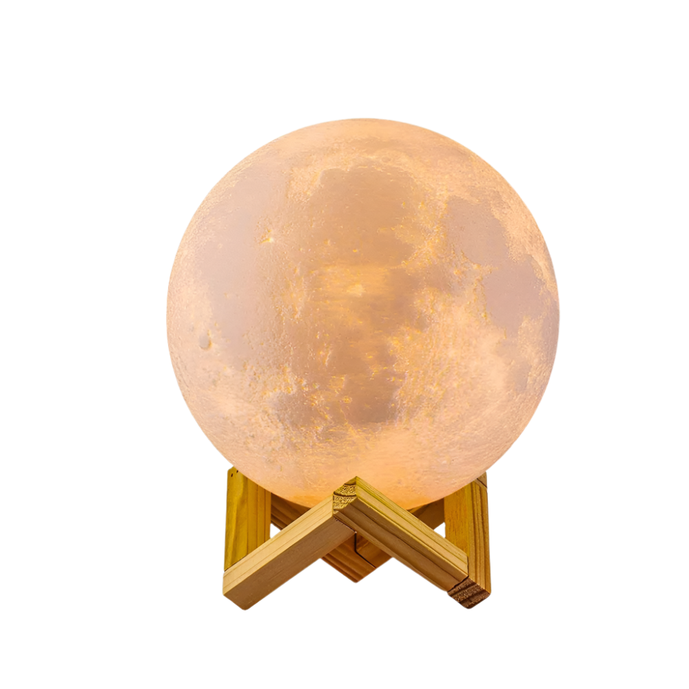 LunarGlow - 16 Farben Mondlampe mit Fernbedienung und Holzständer für Schlafkomfort und Atmosphäre
