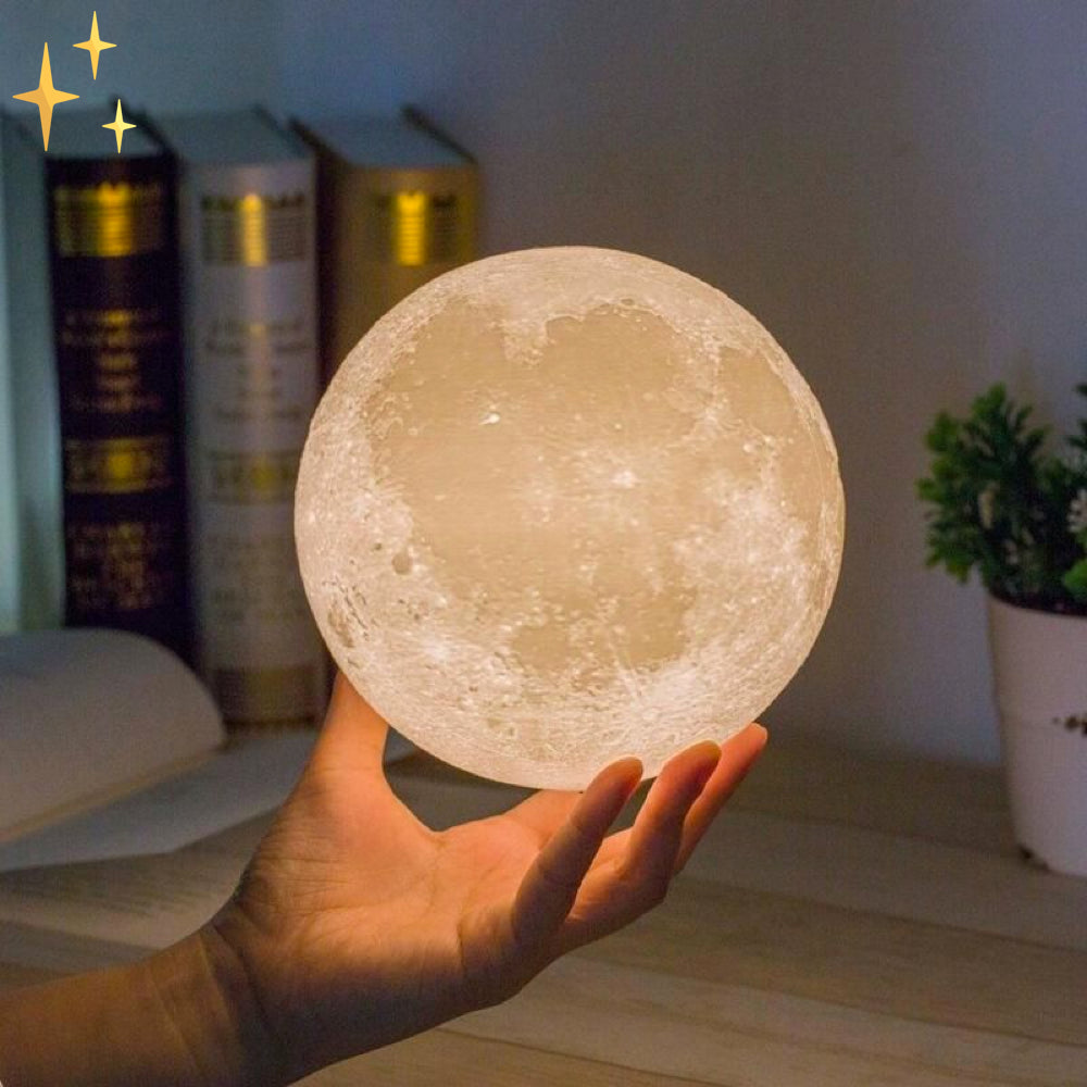 LunarGlow - 16 Farben Mondlampe mit Fernbedienung und Holzständer für Schlafkomfort und Atmosphäre