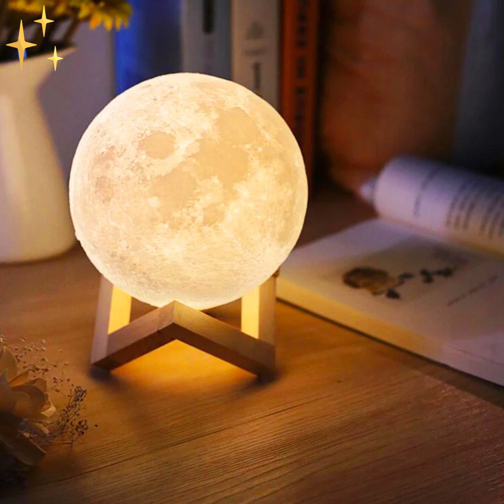 LunarGlow - 16 Farben Mondlampe mit Fernbedienung und Holzständer für Schlafkomfort und Atmosphäre