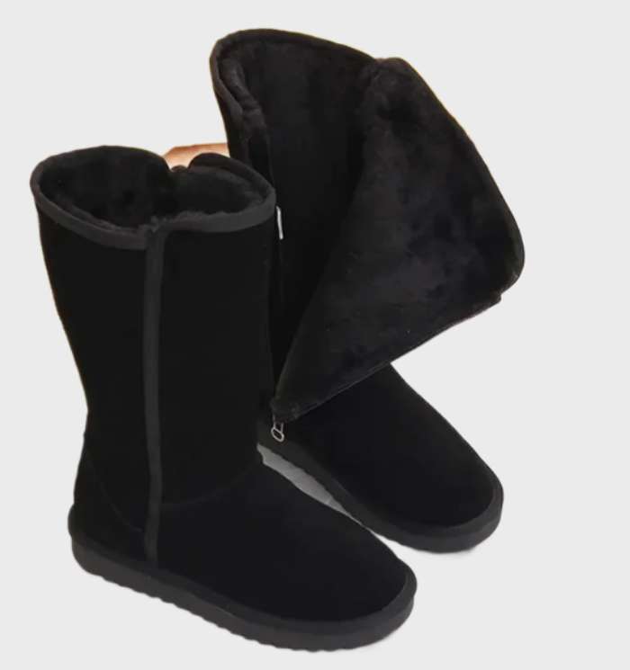 Damen Wasserdichte Winterstiefel Wildleder Schafsfell Reißverschluss
