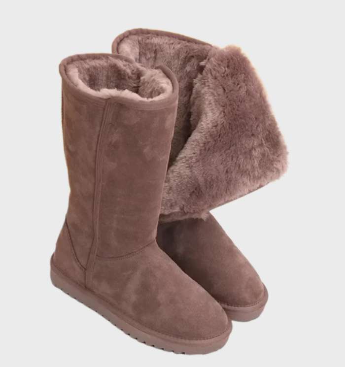Damen Wasserdichte Winterstiefel Wildleder Schafsfell Reißverschluss