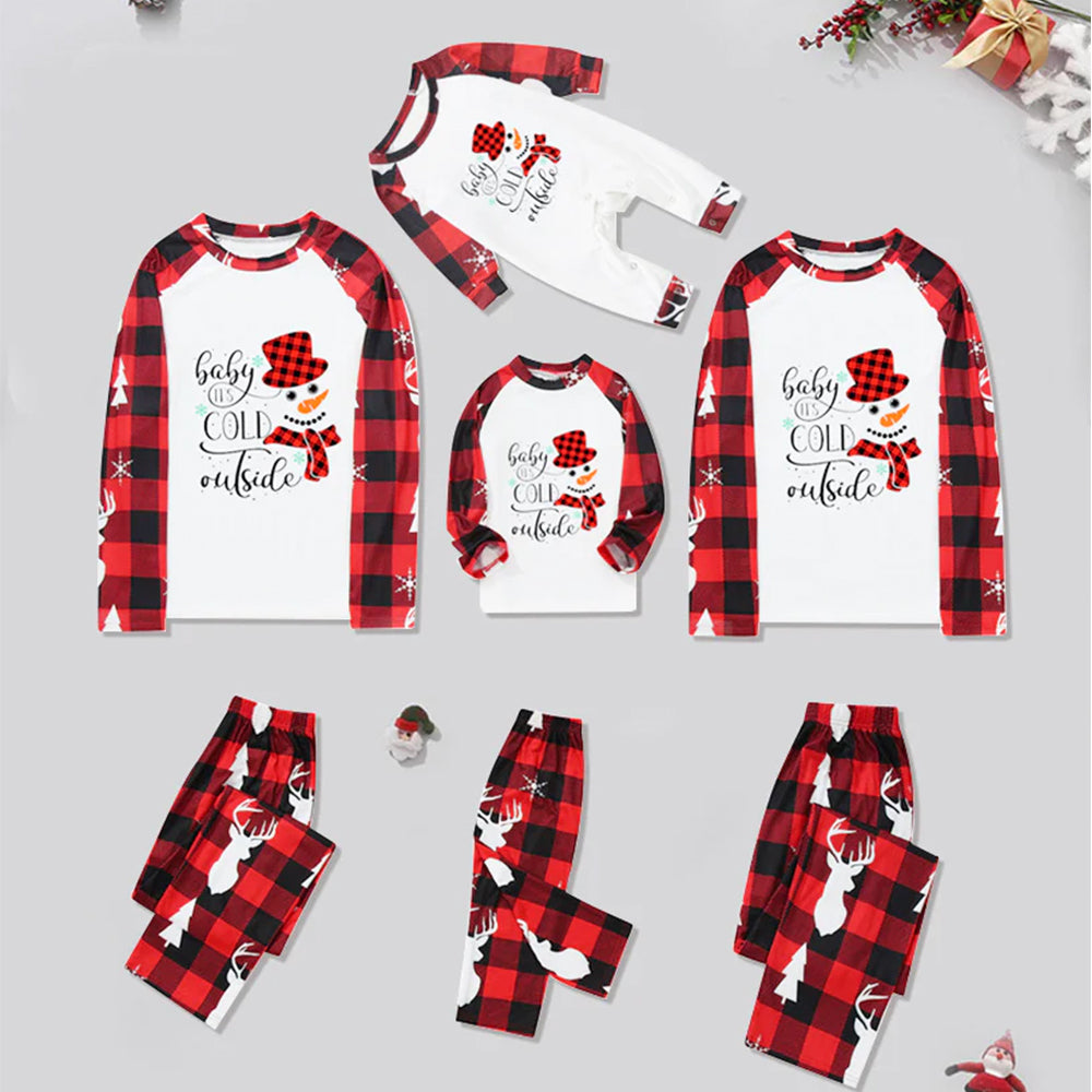 Roter Karomuster Schneemann Familien-Weihnachtspajama-Sets