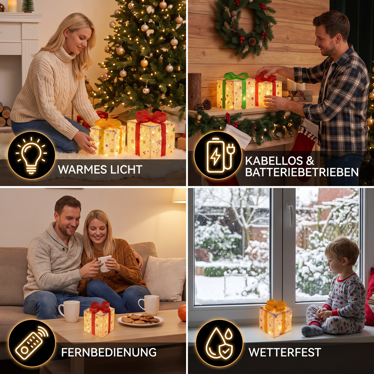 LED Weihnachtsbeleuchtung in Geschenkboxen – Beleuchtetes Weihnachtsdekorationsset