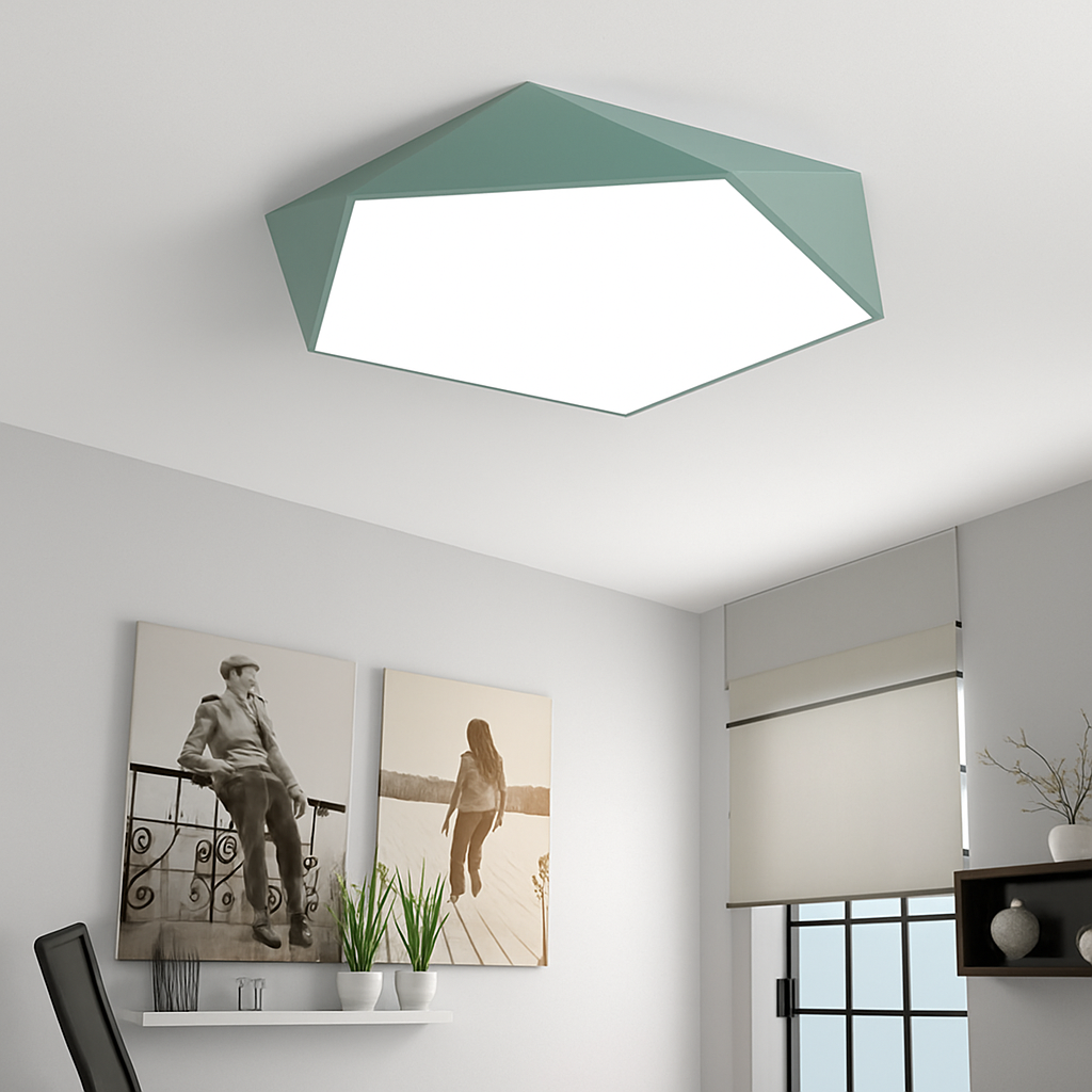 Geometrische Design-LED-Deckenleuchte in Farbe