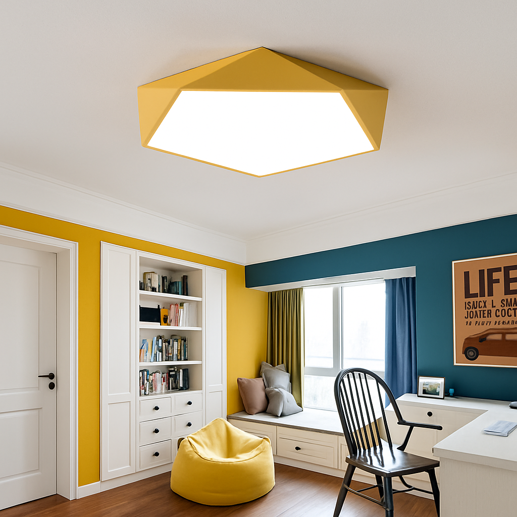 Geometrische Design-LED-Deckenleuchte in Farbe