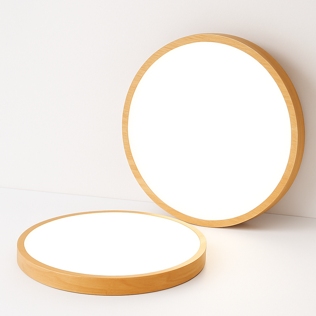 Sehr dünner LED-Holz-Deckenleuchte in runder Form