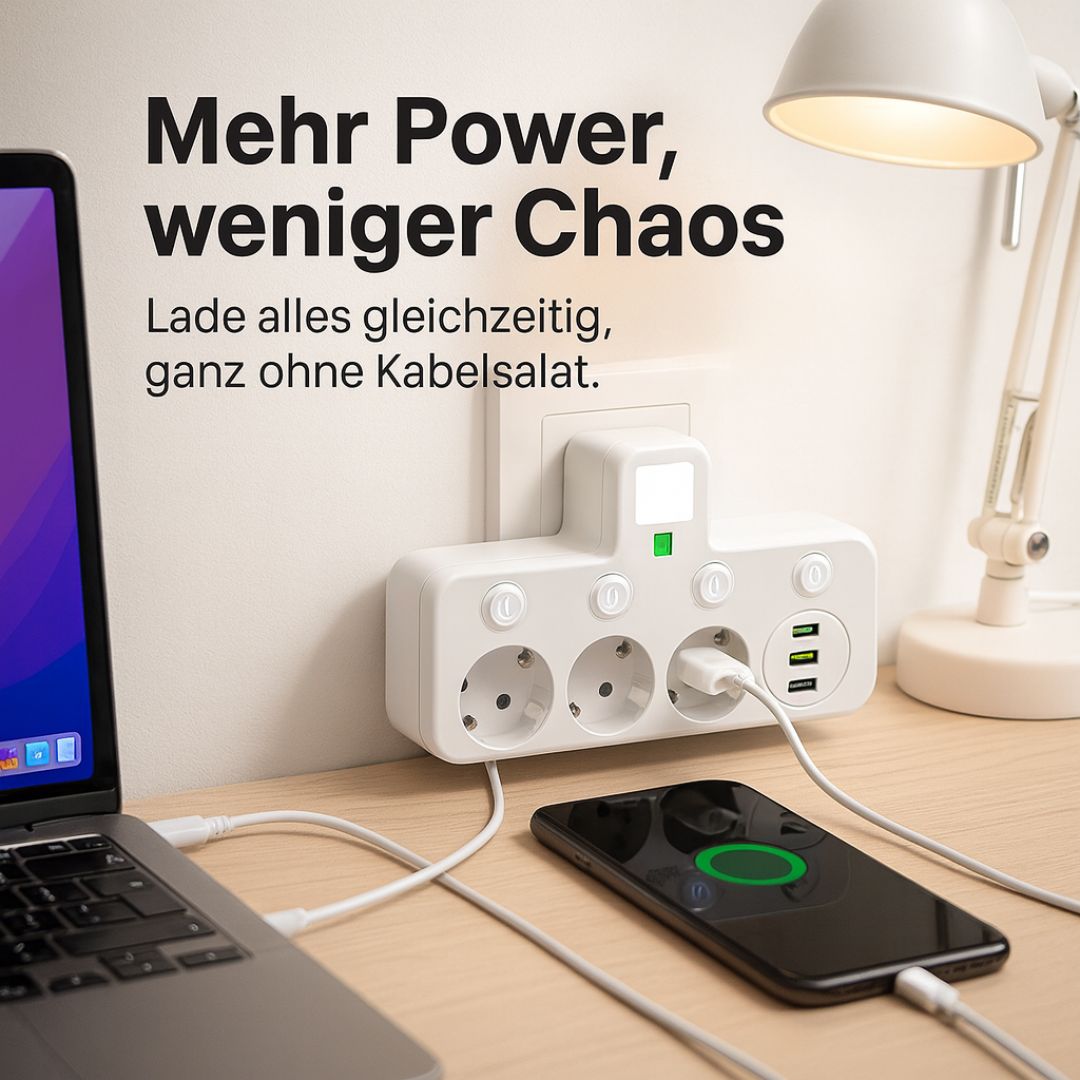 Steckdosenleiste mit 3 Steckdosen | Mehrere Steckdosenleisten mit USB & Schalter | PowerGrid