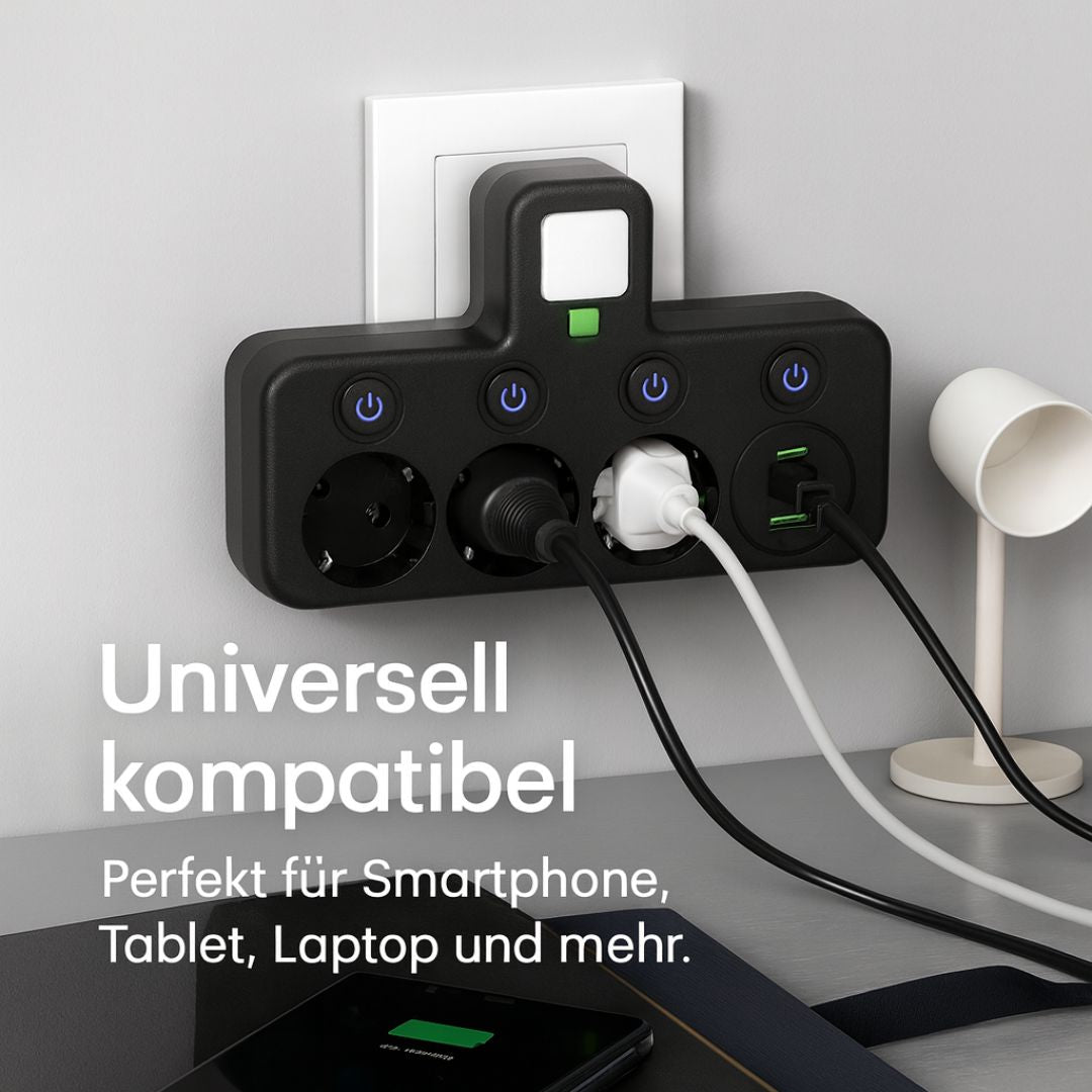 Steckdosenleiste mit 3 Steckdosen | Mehrere Steckdosenleisten mit USB & Schalter | PowerGrid