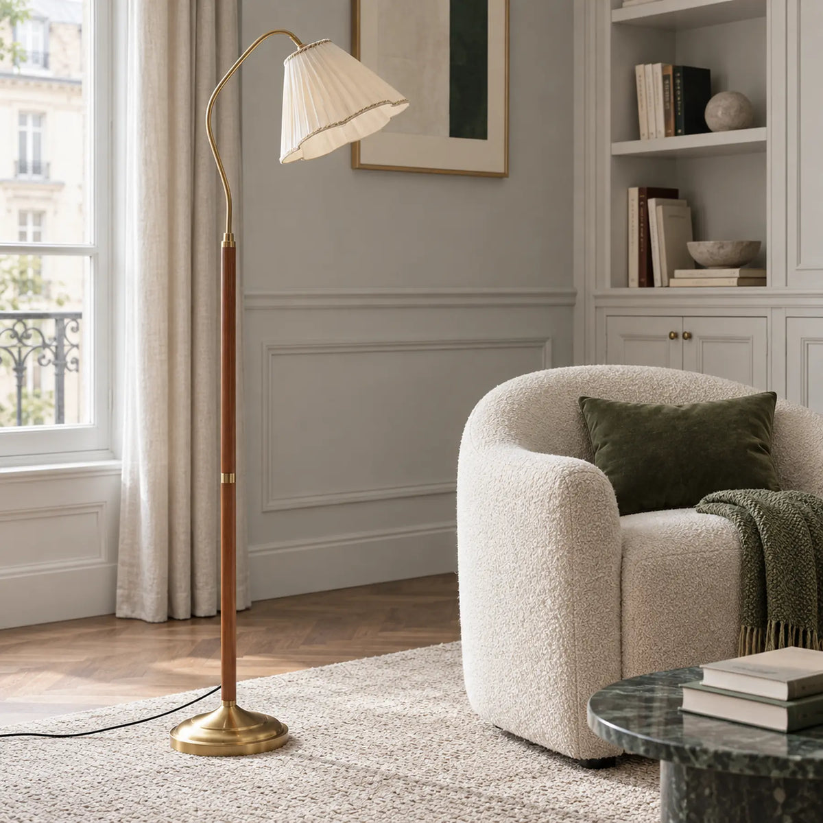 Vintage Bloem Plissé Stoff Stehlampe