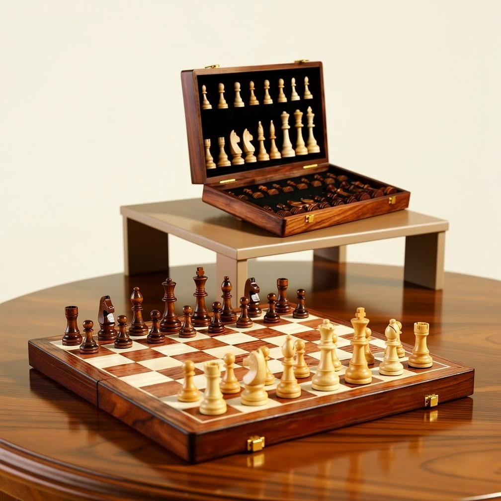 Holz-Schachspiel | Schachbrett mit Schachfiguren | faltbar & tragbar | RoyalBrett