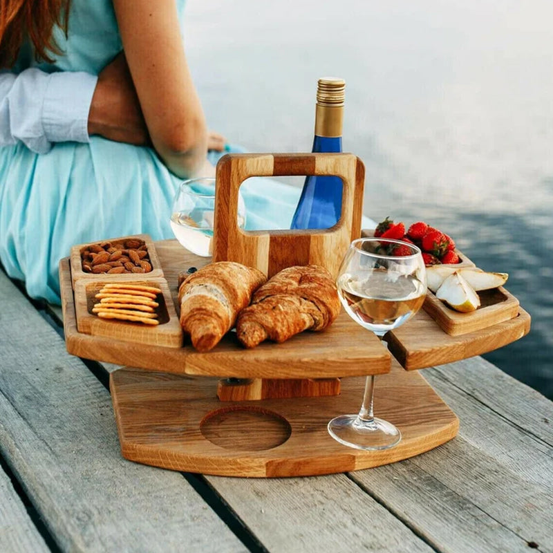 Tragbarer Holztisch für Picknickwein 36x31x26cm Großer Servierbereich