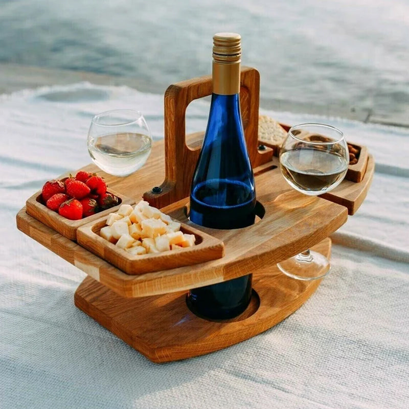 Tragbarer Holztisch für Picknicks mit großzügigem Servierbereich 36x31x26cm