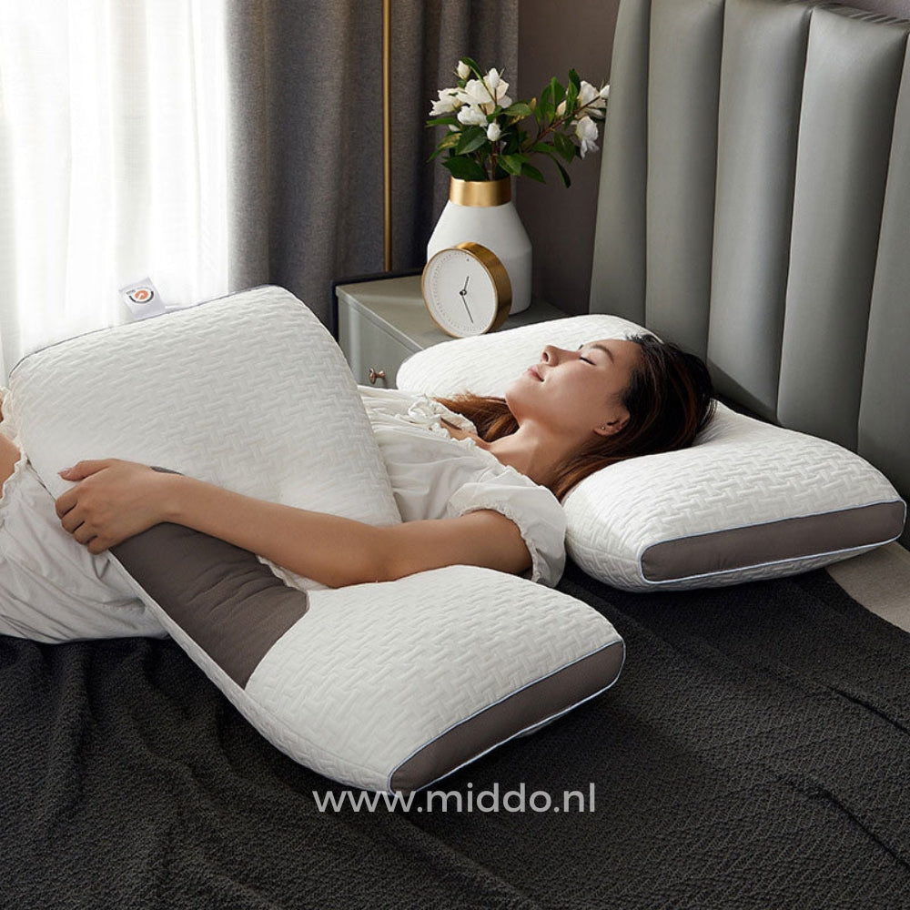 DreamRest Nackenstützkissen | Ergonomisches Kissen für Rücken- und Seitenschläfer mit Gratis Samt-Fleece-Bezügen!