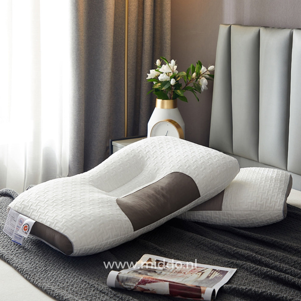 DreamRest Nackenstützkissen | Ergonomisches Kissen für Rücken- und Seitenschläfer mit Gratis Samt-Fleece-Bezügen!
