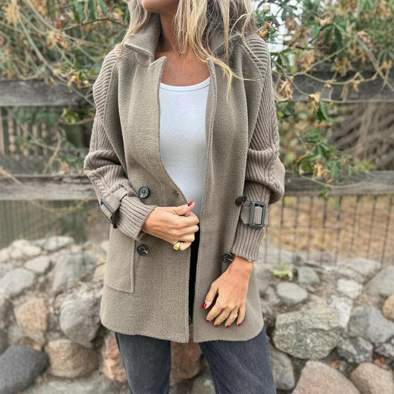 ChillAura | Damen Stylische Mid-Lange Doppelknopf-Jacke mit Revers