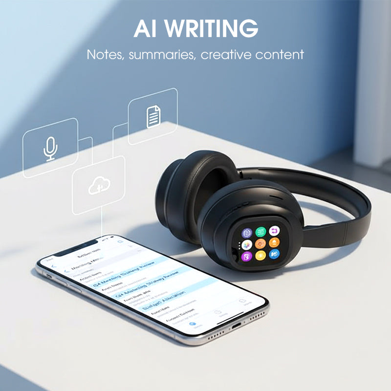 AIWave | AI Bluetooth Kopfhörer mit LCD-Display Sprachsteuerung Geräuschisolierung für Musik und Anrufe