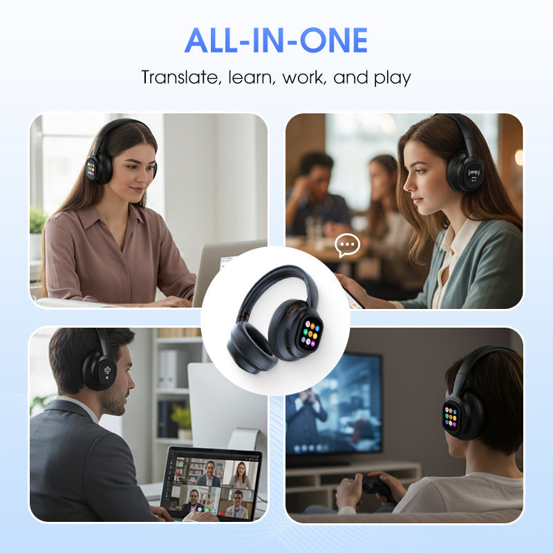 AIWave | AI Bluetooth Kopfhörer mit LCD-Display Sprachsteuerung Geräuschisolierung für Musik und Anrufe
